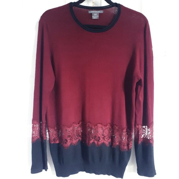 Suzy shier Burgundy and Black Lace Detail Sweater - Picture 1 of 4